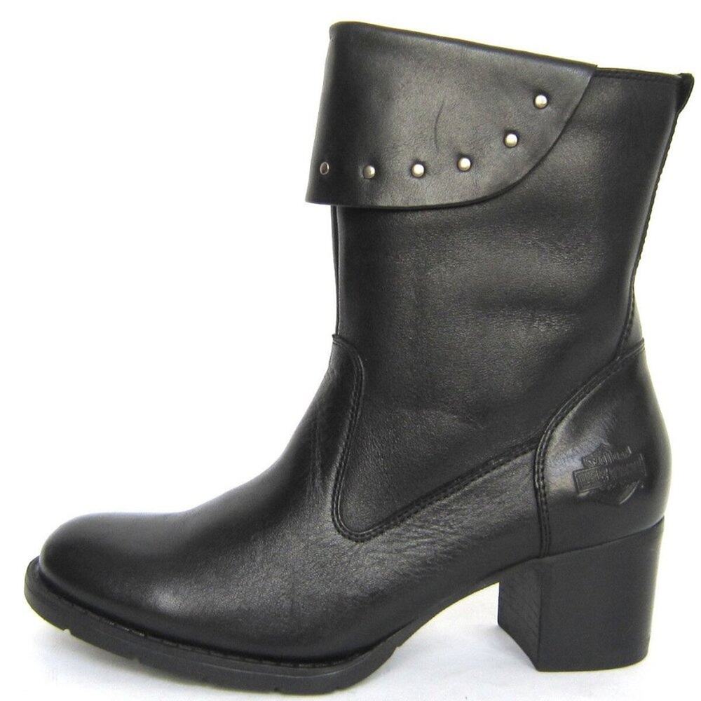 Harley-Davidson Studded Womens Biker Motorcycle Riding Boots Black Leather 39 8‎